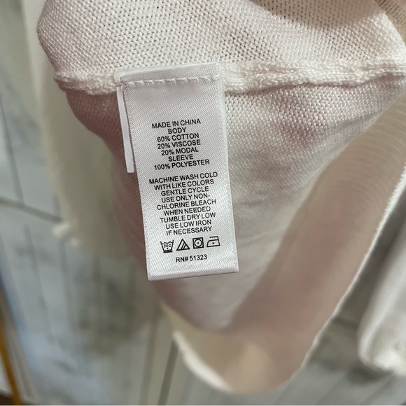 Cece Womens mixed media sweater antic white XXS tie neck essential minimalistic - Picture 8 of 10